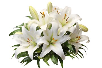 Fototapeta premium Bouquet of white lilies on a white background