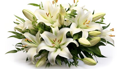 White lily flowers bouquet isolated on white background with clipping path