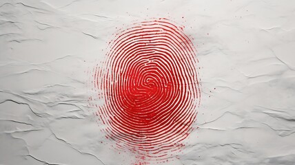 Red fingerprint on a white marble background.