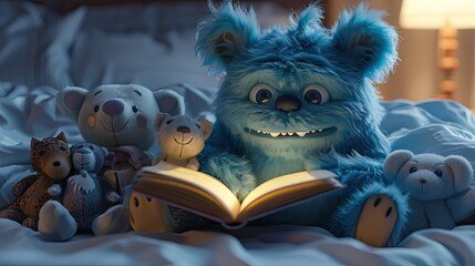 Lovable Monster's Bedtime Story Telling to Sleepy Stuffed Animals