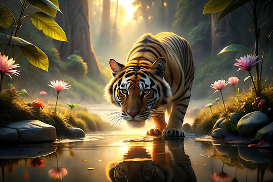 tiger in the water generative Ai