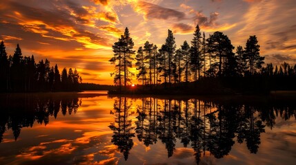Silhouette of trees by lake against sky during sunset,Loppi,Finland - Powered by Adobe