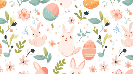 Easter seamless pattern with flowers butterflies ra - obrazy, fototapety, plakaty