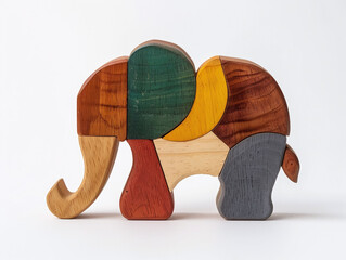 colorful elephant wooden toy isolated on white background. wooden blocks toy training childred creativity.