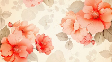 Pink Floral Pattern on a Beige Background. Useful for Wallpaper