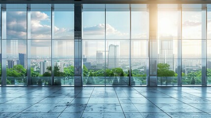 Modern Empty Office with City View through Windows