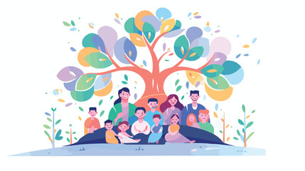 Family tree people icon vector sign 2d flat cartoon