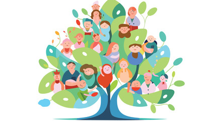 Obraz na płótnie Canvas Family tree people icon vector sign 2d flat cartoon