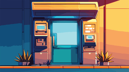 Financial bank ATM line icon 2d flat cartoon vactor
