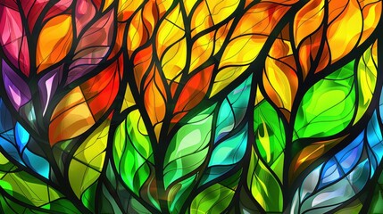 Colorful abstract shapes illuminate a stained glass window background, Ai Generated.