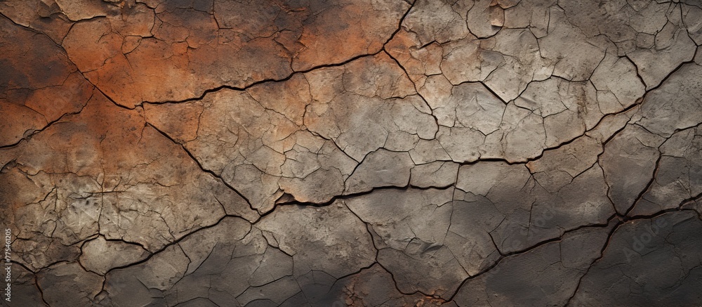 Poster an up-close view of a weathered wall with visible cracks and a corroded rusted texture, adding a rus