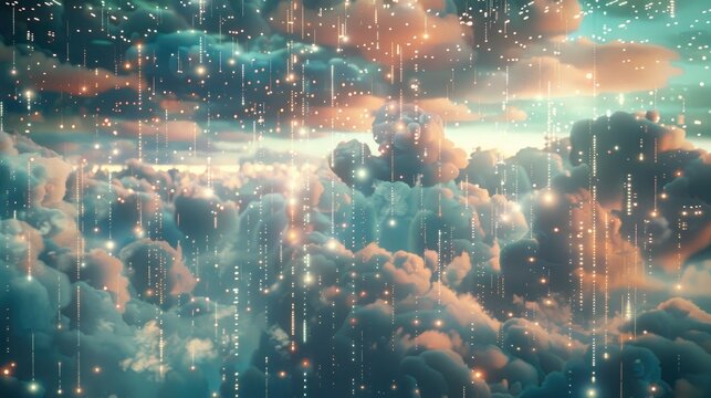 Futuristic cloud computing transfers big data over the internet, Ai Generated