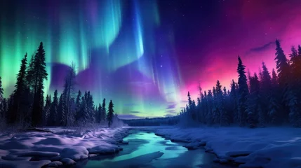 Poster Aurores boréales Winter aurora paints a mesmerizing spectrum of colors across the night sky, Ai Generated.