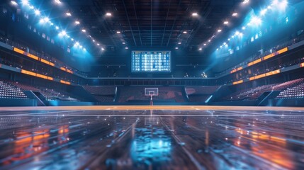 A dynamic sports arena with a blank scoreboard ready for the next game. - obrazy, fototapety, plakaty