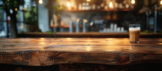 A wooden table showcasing a glass of beer