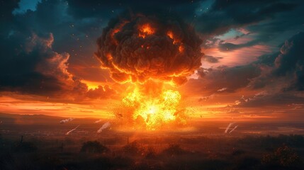 Devastating nuclear explosion forms a mushroom cloud, depicting a catastrophic event. Ai Generated