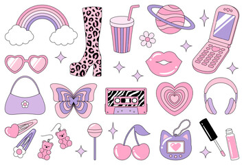 a set of Y2K style cute icons for banners, cards, flyers, social media wallpapers, etc.