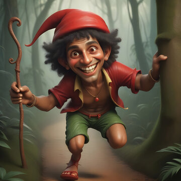 Saci perer&ecirc; character in the forest. Image in AI