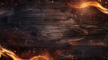 Glowing embers add warmth to a curved wooden background, Ai Generated.