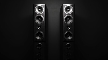 two speakers stand on a black background with free space. Ai Generated. - obrazy, fototapety, plakaty