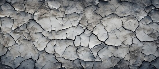Close-up view of a weathered cracked wall set against a black and white background, showcasing...