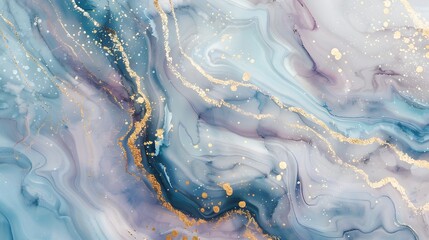 Pastel color swirling watercolor background with gold streaks. Marble stone texture grains. Art...