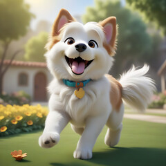 Happy dog playing in the park .Image in AI