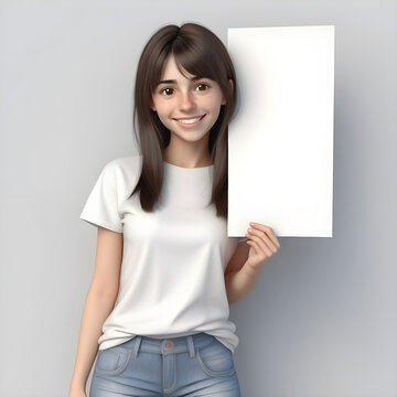 Woman dressed casually holding a sign.Image in AI
