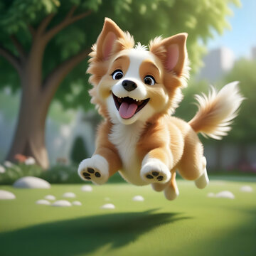 Happy dog playing in the park .Image in AI