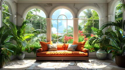Sunlit Conservatory with Lush Greenery