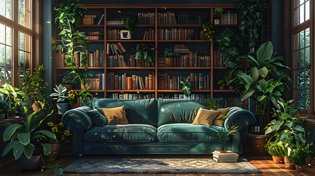 Velvet Sofa in Cozy Reading Nook