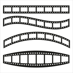 Filmstrip set straight and curved. Cinema concept. Movie industry symbol. Vector illustration. EPS 10.