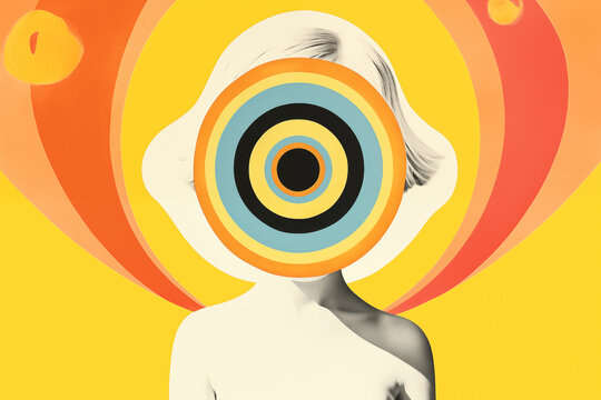 poster, woman, geometric shapes, circles