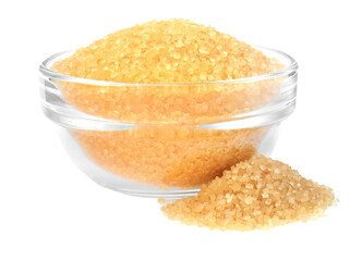 Brown sugar in glass bowl isolated on white