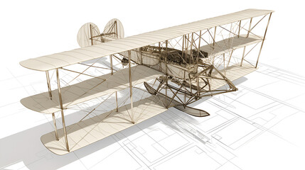 3D Rendering of Wright Flyer 1 in perspective, Generative Ai 
