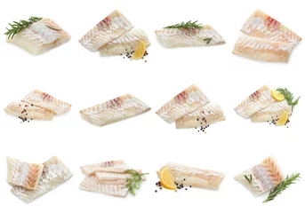  Pieces of raw cod fish isolated on white, set © New Africa