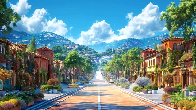 Neighborhood with well-organized streets during the day. seamless looping 4k time-lapse animation video background