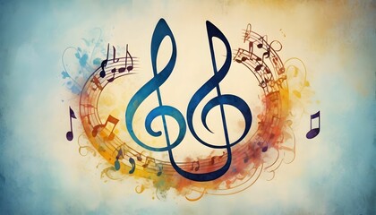 grunge music background with musical icon