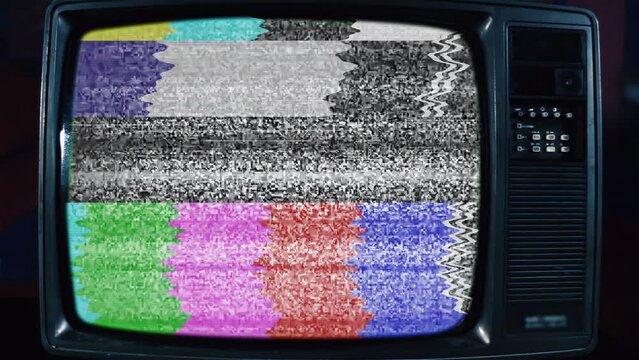 Old Analogue Television with Static Noise. Front Angle View. Close Up. 4K Resolution.