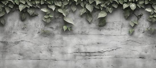 A texture of a wall captured up close showing a cluster of green leaves attached to it, creating a natural and vibrant display