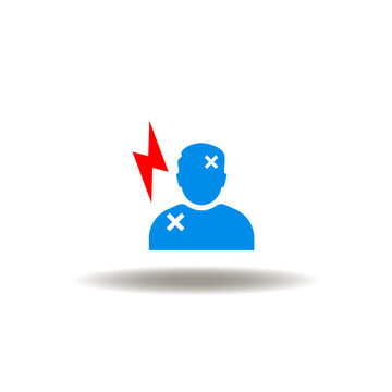 Vector illustration of injured man and flash lightning. Icon of worker compensation. Symbol of trauma.