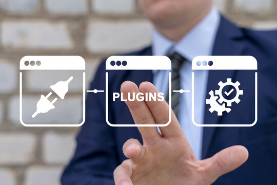 Website plugin concept. Ecommerce CMS with extensions. Improve digital marketing with SEO website plugins and web developer extension and plugins.