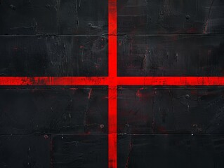 Black and red cross symbol with neon yellow stripe in rembrandt studio lighting