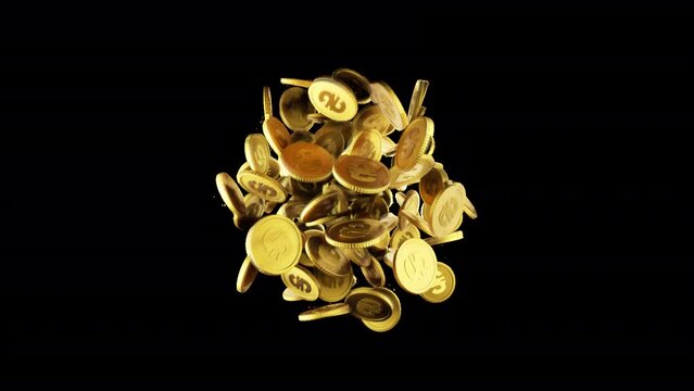 gold hryvnia coins appear on a transparent background. Growing investments. 3d animation