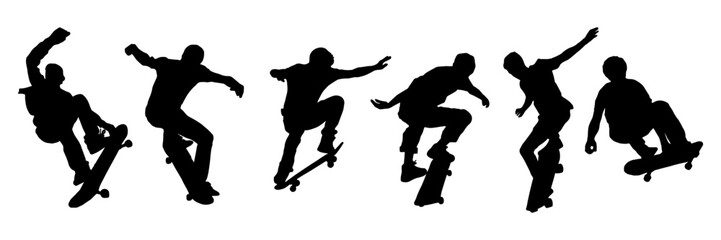 Fototapeta na wymiar Silhouette illustration of a boy skateboarder in action in vector file