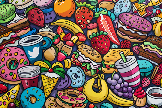 High-Resolution Cartoon Food Seamless Pattern