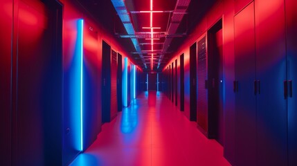 Futuristic data center hallway with rembrandt studio lighting - technology concept