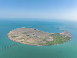 Aerial panoramic view of the Pearl Artificial Island in the South China Sea, Haikou, Hainan, China