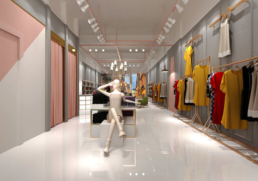 3d render of fashion cloth shop