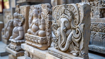 Intricate stone carvings meticulously crafted single motifs smooth surface AI Image